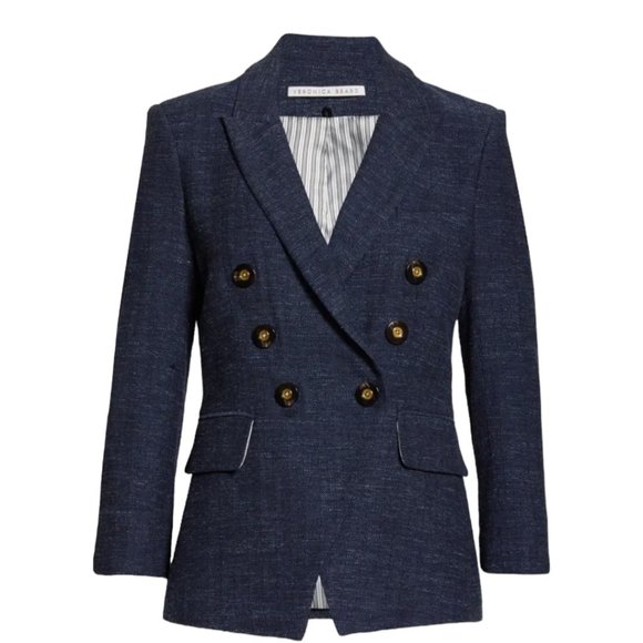 Veronica Beard Jackets & Blazers - Veronica Beard Empire Herringbone Dickey Navy Blazer Jacket Wool Linen Size 8